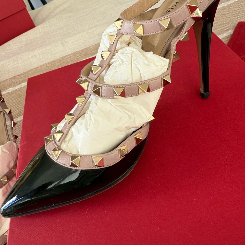 Valentino Garavani Black and Pink Studded Heels